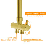 Brushed Gold Square 12" Large Rain Head 3 Mode Handheld Rose Sliding Rail Arm Twin Shower Set