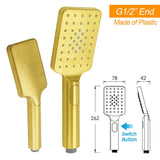 Brushed Gold Square 12" Large Rain Head 3 Mode Handheld Rose Sliding Rail Arm Twin Shower Set