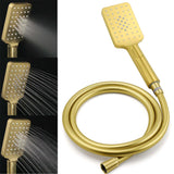 Brushed Gold Square 12" Rain Head 3 Mode Handheld Rose Sliding Rail Wall Arm Dual Shower Taps Set