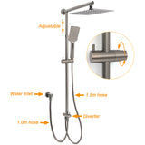 WELS Gun Metal 2in1 Shower Set Square 12" Rainfall Head Handheld Adjustable Silde Rail Combo