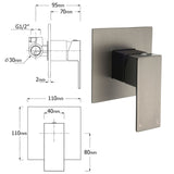 WELS Gun Metal 2in1 Shower Set Square 12" Rain Head 3 Modes Handheld Silde Rail Hot Cold Mixer