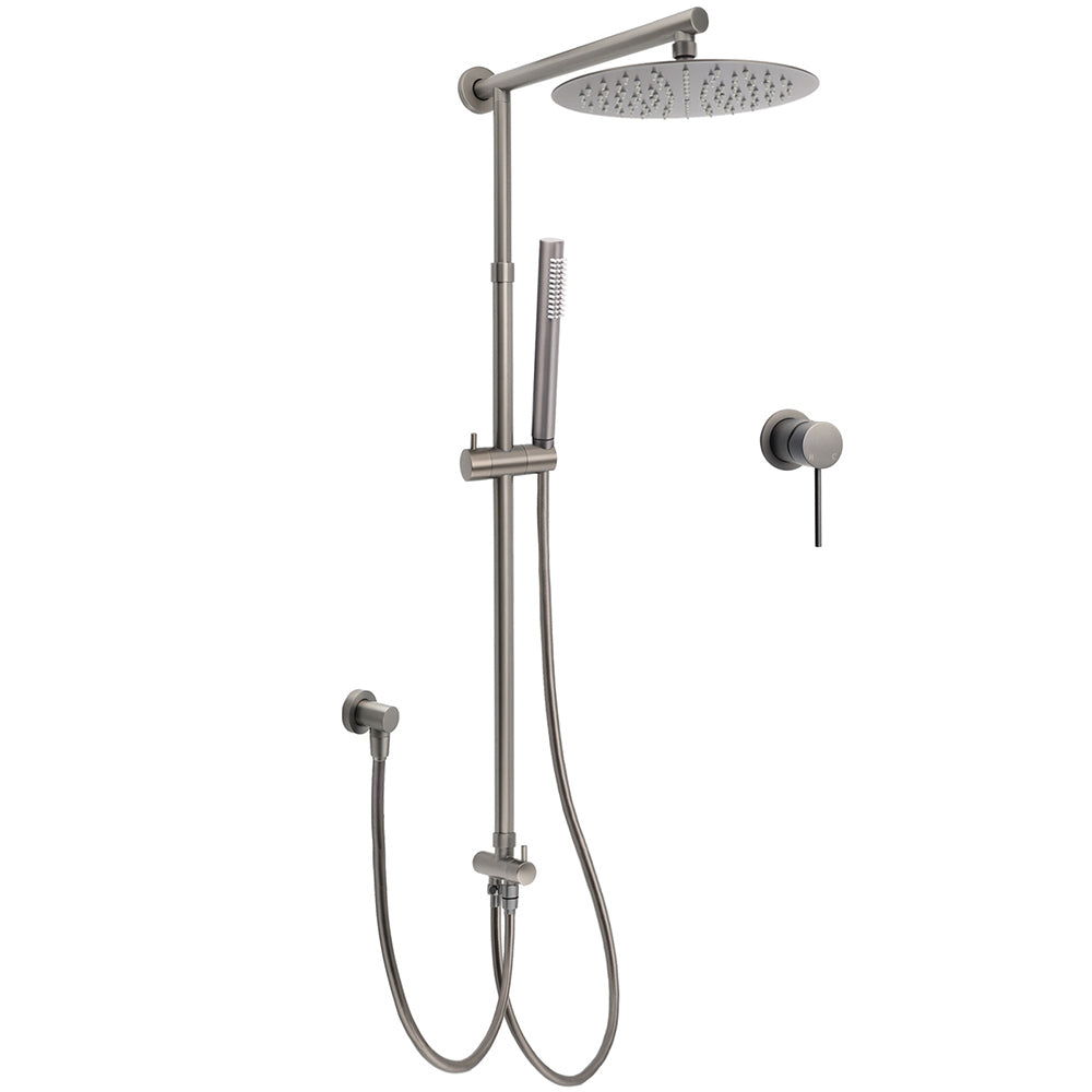 Gun Metal 10" Round Rain Shower Head Set with Compact Mixer - Dual System