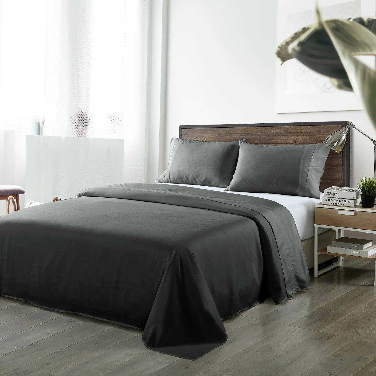Royal Comfort 1000TC Bamboo Blended Sheet Set Queen Charcoal - Ultra Soft Bedding