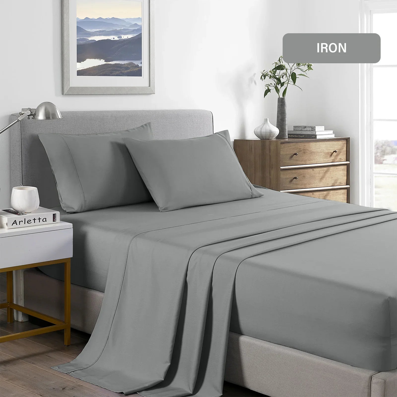 Royal Comfort 2000TC Bamboo Cooling Sheet Set Single Mid Grey - Ultra Soft Bedding