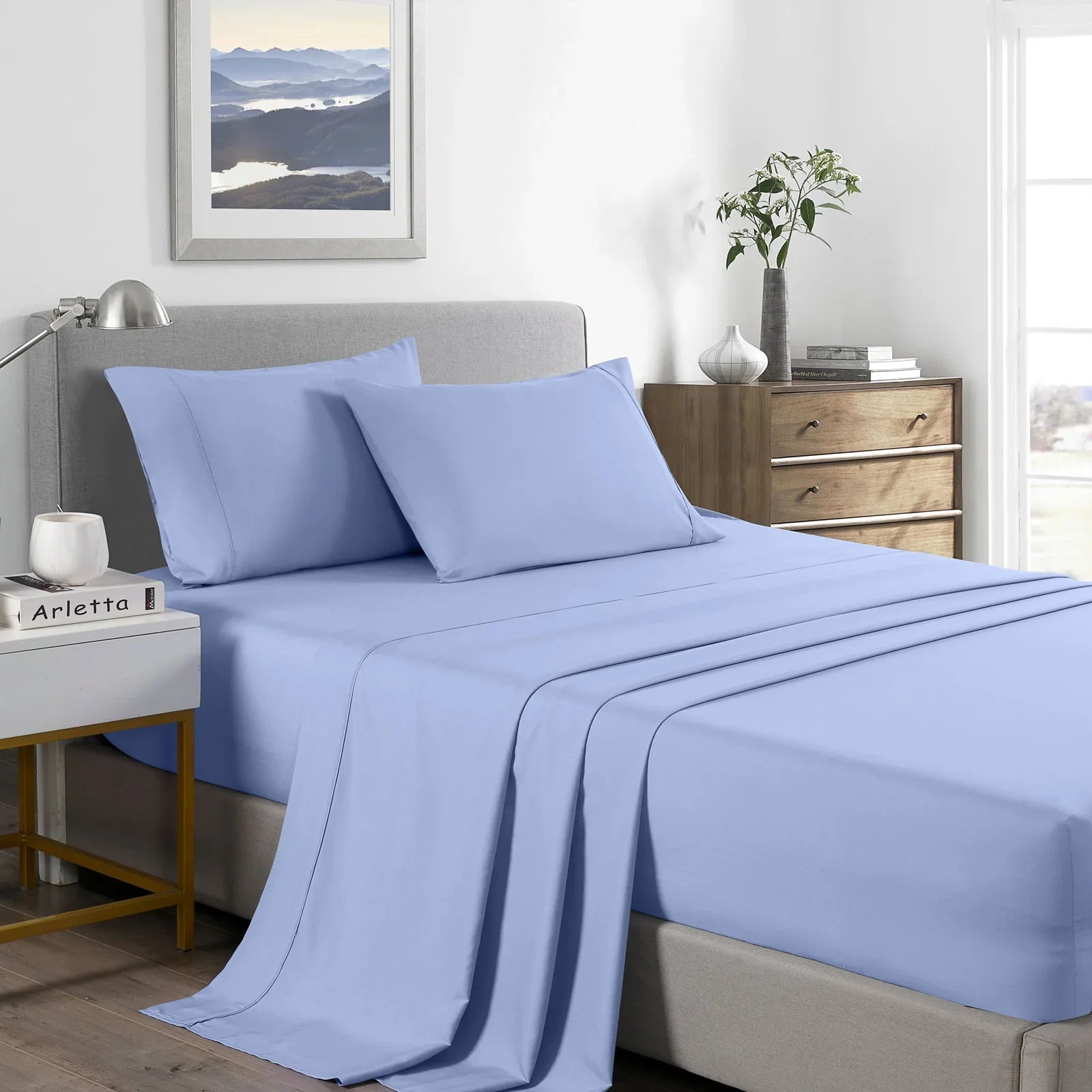Royal Comfort 2000TC Bamboo Cooling Sheet Set Single Light Blue - Ultra Soft Bedding