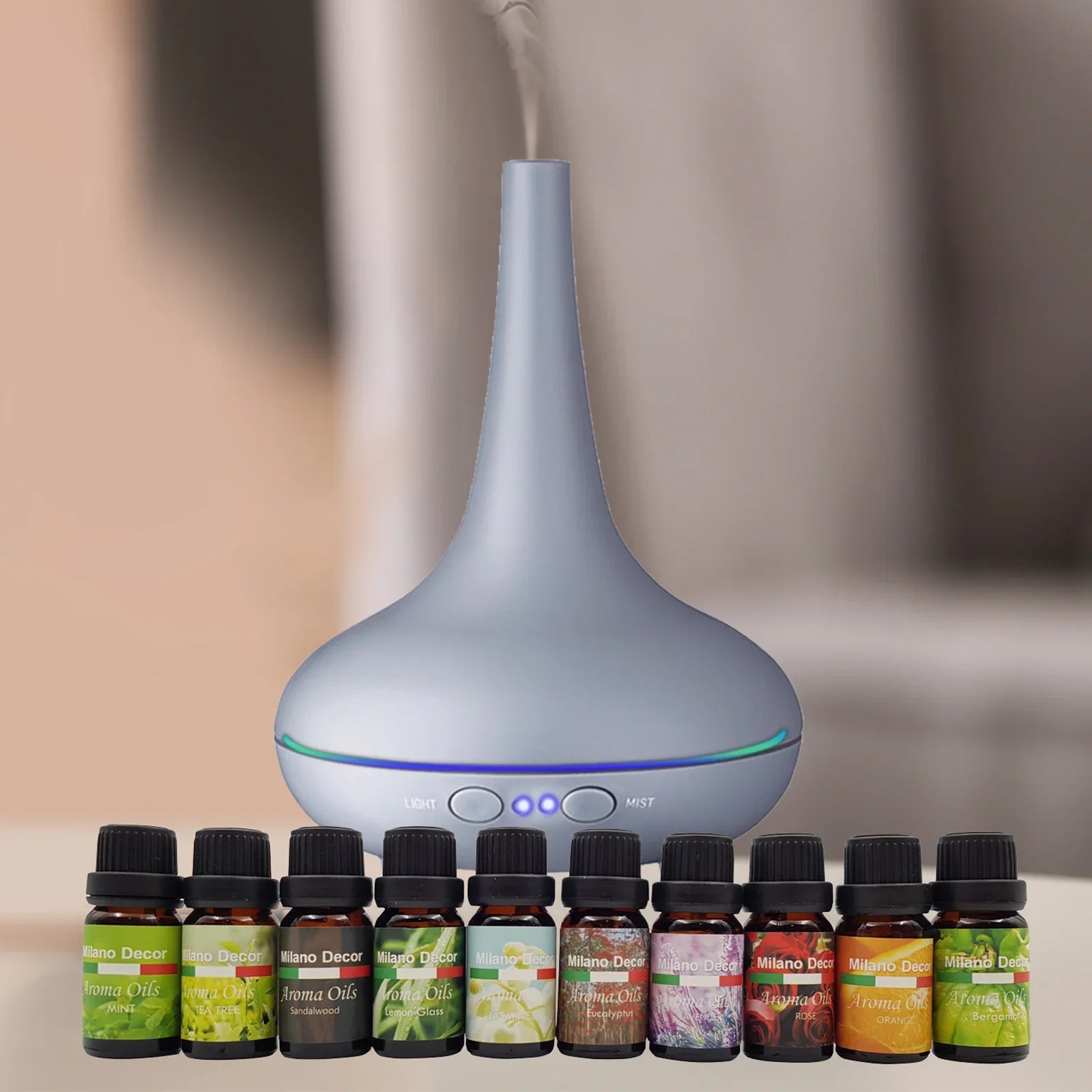 Milano Aroma Diffuser Set With 13 Pack Diffuser Oils Humidifier Aromatherapy - Matt Grey - Flea Market