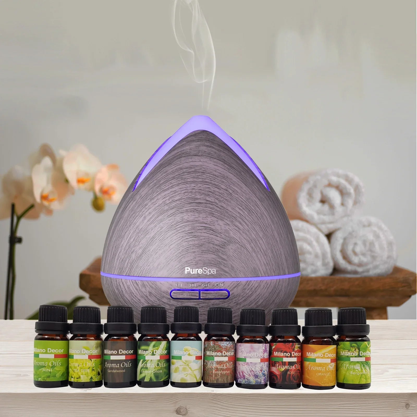 Purespa Diffuser Set With 10 Pack Diffuser Oils Humidifier Aromatherapy - Violet - Flea Market