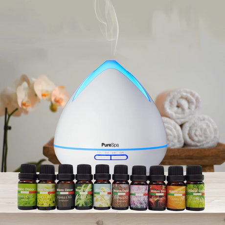 Purespa Diffuser Set With 10 Pack Diffuser Oils Humidifier Aromatherapy - White - Flea Market