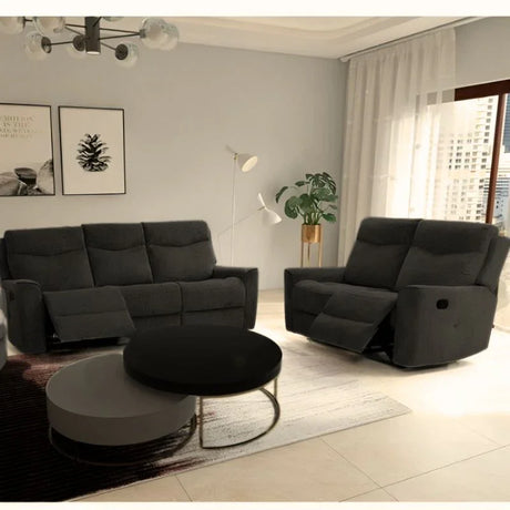 Fabric Motion Recliner Sofa Set Cosmic Dark Gray Manual 3+2 Seater - Flea Market
