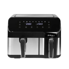Healthy Choice dual basket air fryer with digital touchscreen display set to 200°C and 28 minutes