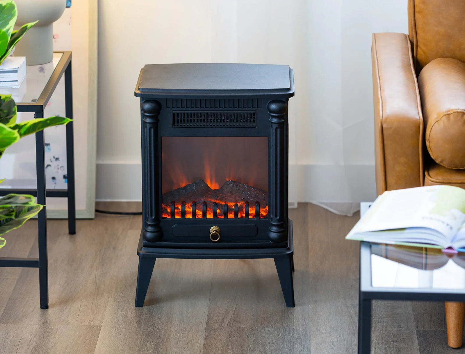 Electric Log Fireplace Heater with Overheat Protection - Flea Market