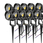 Set of black outdoor spotlight garden LED lights with pointed stakes and wires