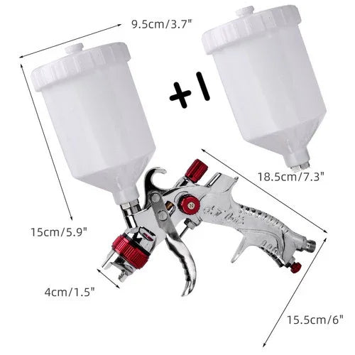 HVLP Spray Gun Kit Gravity Feed Air Paint Sprayer 3 Nozzles 1.4mm 1.7mm 2mm