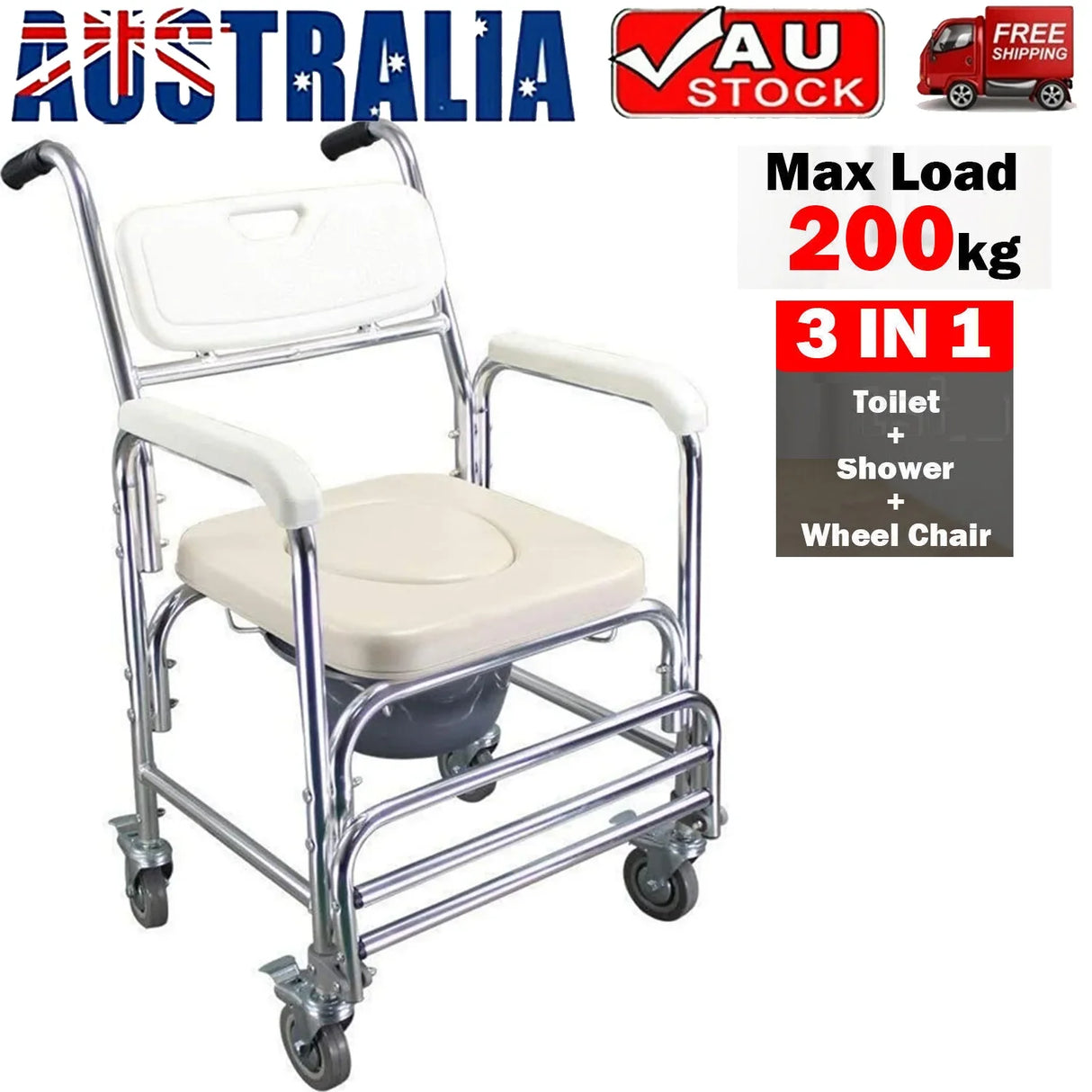 Mobile Shower Commode Chair Aluminum with Footrest - EQUIPMED Wheelchair