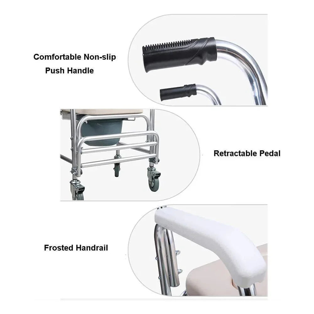 Mobile Shower Commode Chair Aluminum with Footrest - EQUIPMED Wheelchair