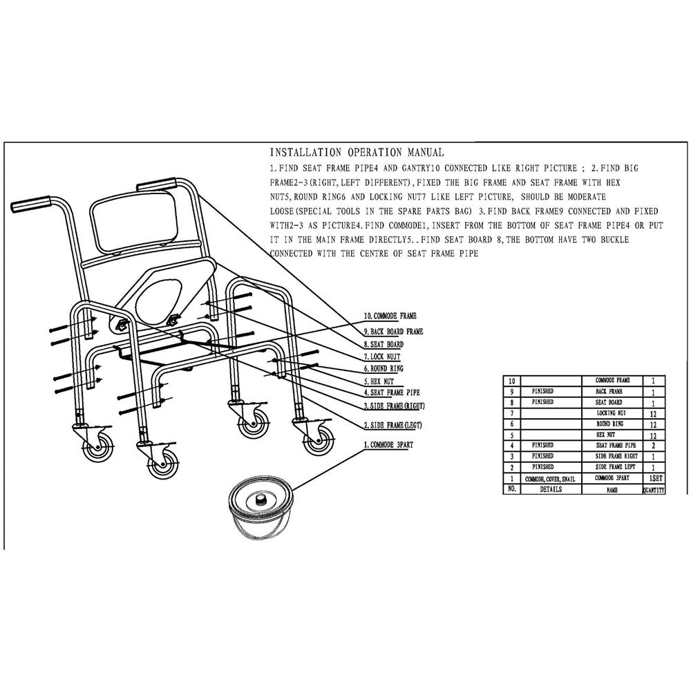Mobile Shower Commode Chair Aluminum with Footrest - EQUIPMED Wheelchair