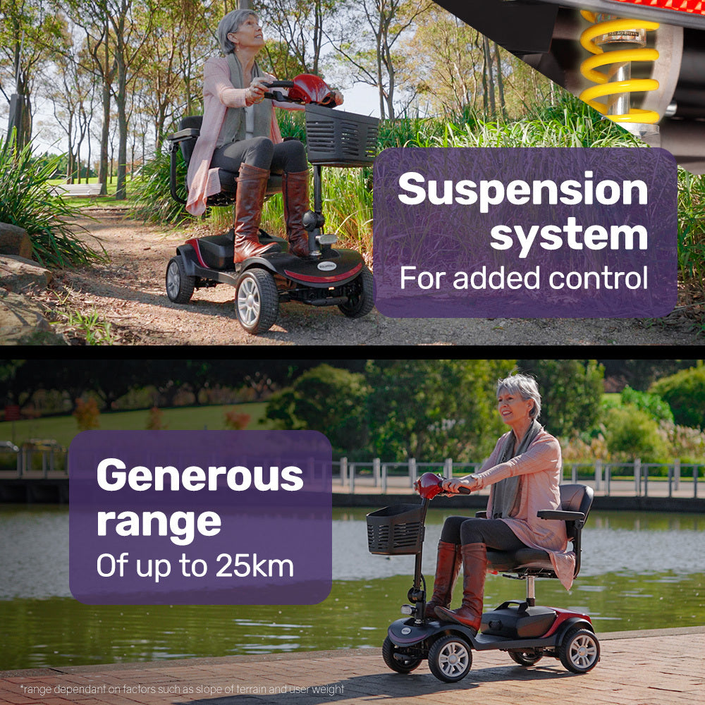Mobility Scooter Electric 4 Wheel Portable Folding Red