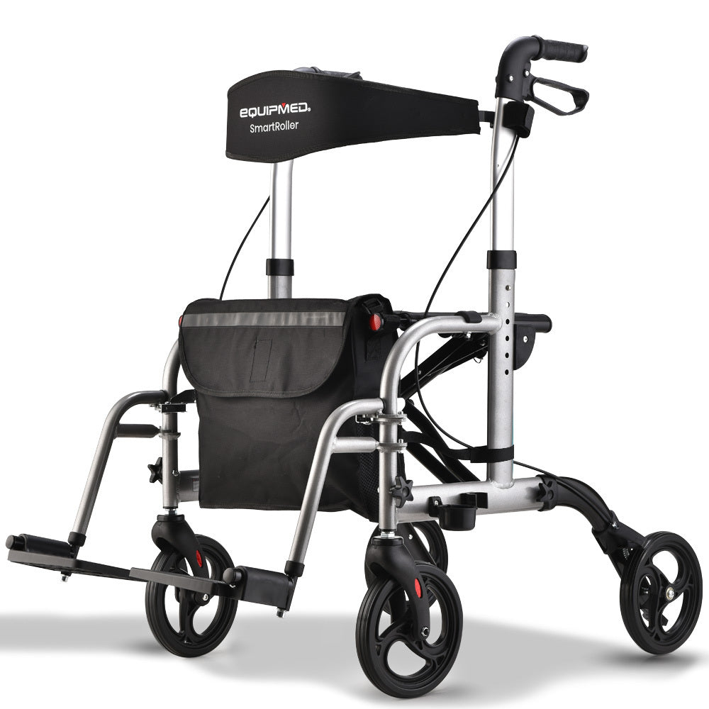 Rollator Wheelchair 2-in-1 Folding Silver Walker
