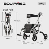 Rollator Wheelchair 2-in-1 Folding Silver Walker