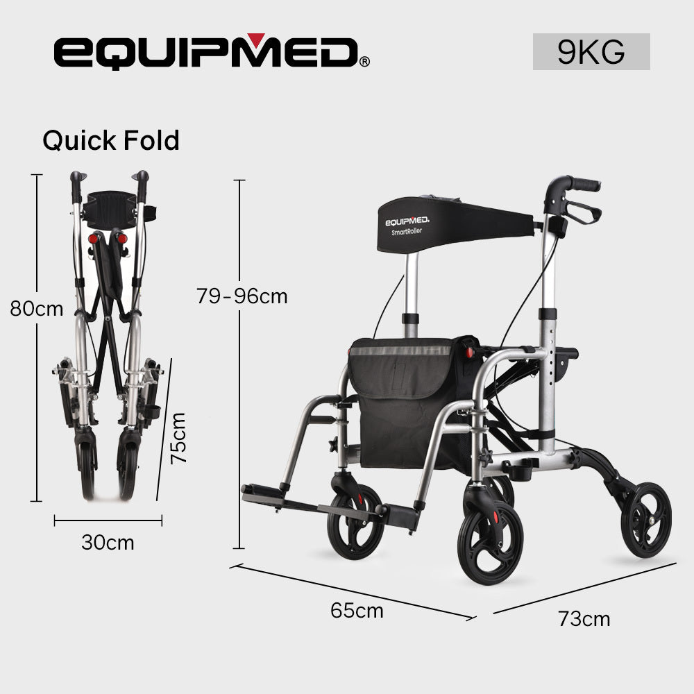 Rollator Wheelchair 2-in-1 Folding Silver Walker