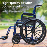 Wheelchair 24 Inch Folding Lightweight Blue -136kg Capacity