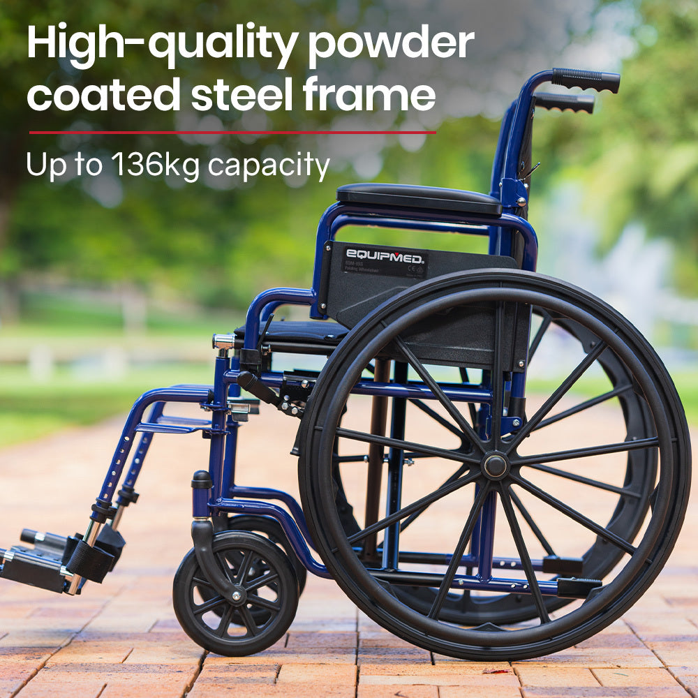 Wheelchair 24 Inch Folding Lightweight Blue -136kg Capacity