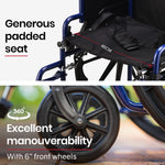 Wheelchair 24 Inch Folding Lightweight Blue -136kg Capacity