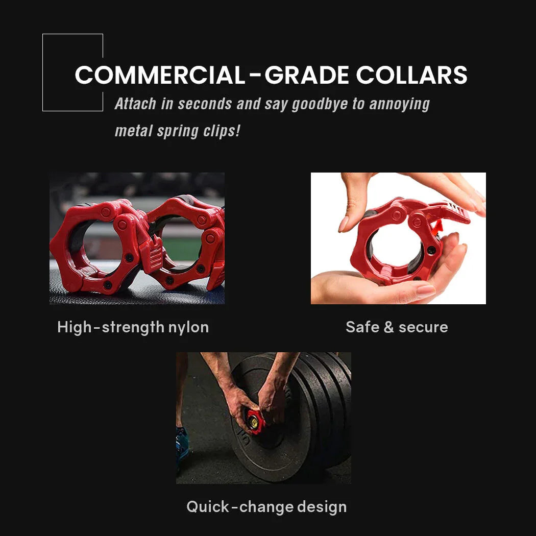 Red commercial-grade barbell collars high-strength nylon secure quick-change design