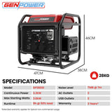 GENPOWER 3.6kW Inverter Generator - 11L Tank Portable Backup Power