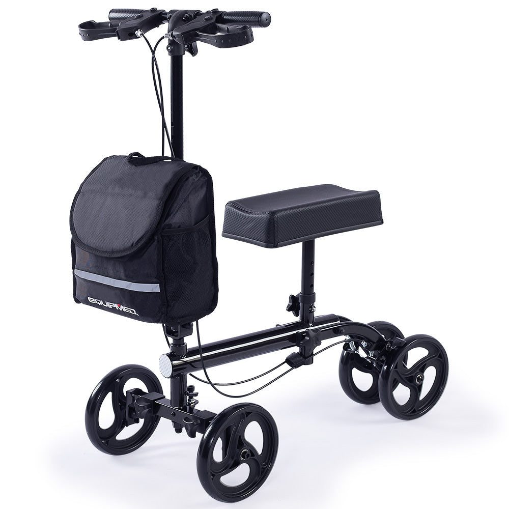 Knee Scooter Walker with Dual Brakes & Bag Black