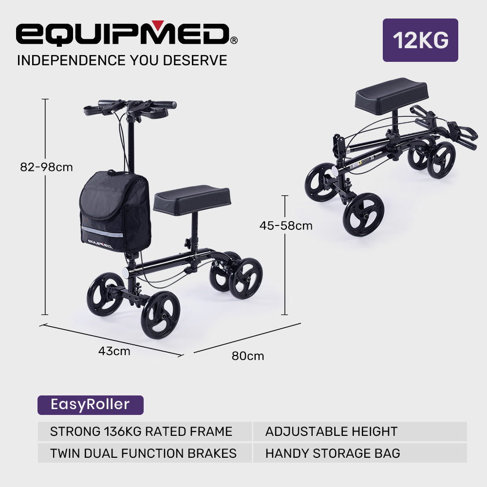 Knee Scooter Walker with Dual Brakes & Bag Black