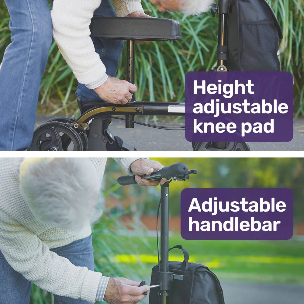 Knee Scooter Walker with Dual Brakes & Bag Black