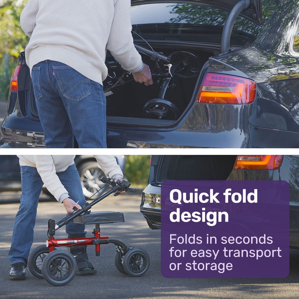 Knee Scooter Walker with Dual Brakes & Bag Red