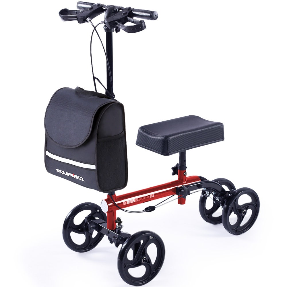 Knee Scooter Walker with Dual Brakes & Bag Red