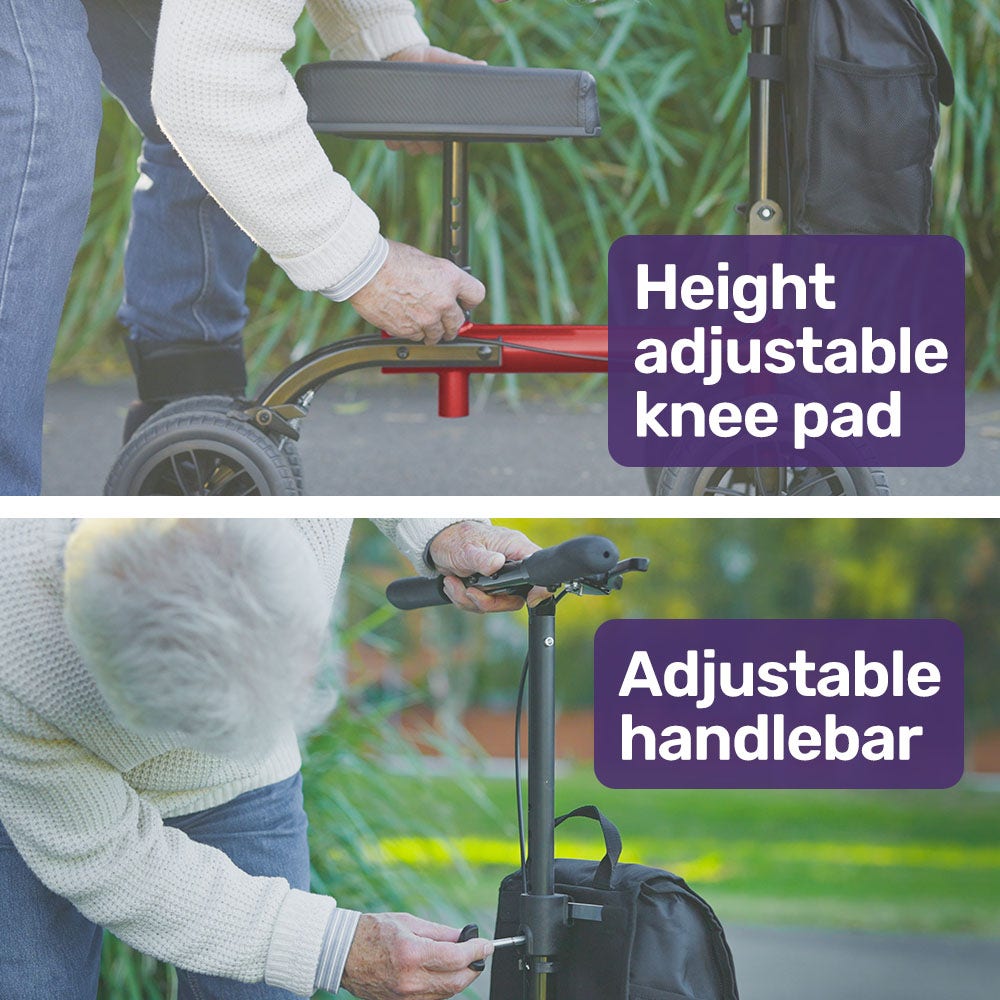 Knee Scooter Walker with Dual Brakes & Bag Red