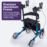 Rollator Walker Upright with Forearm Support & Seat Blue