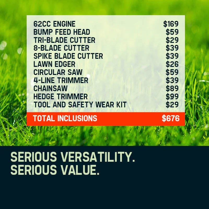 MTM 62CC Multi Tool - Pole Chainsaw, Hedge Trimmer, Brush Cutter & Whipper Snipper