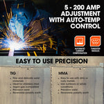 ROSSI NextGenTIG/MMA 200A Welder - TIG-200 HF Start with Argon Gas Regulator