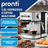 Pronti 1.6L Automatic Coffee Espresso Machine Steam Frother Cappuccino Maker