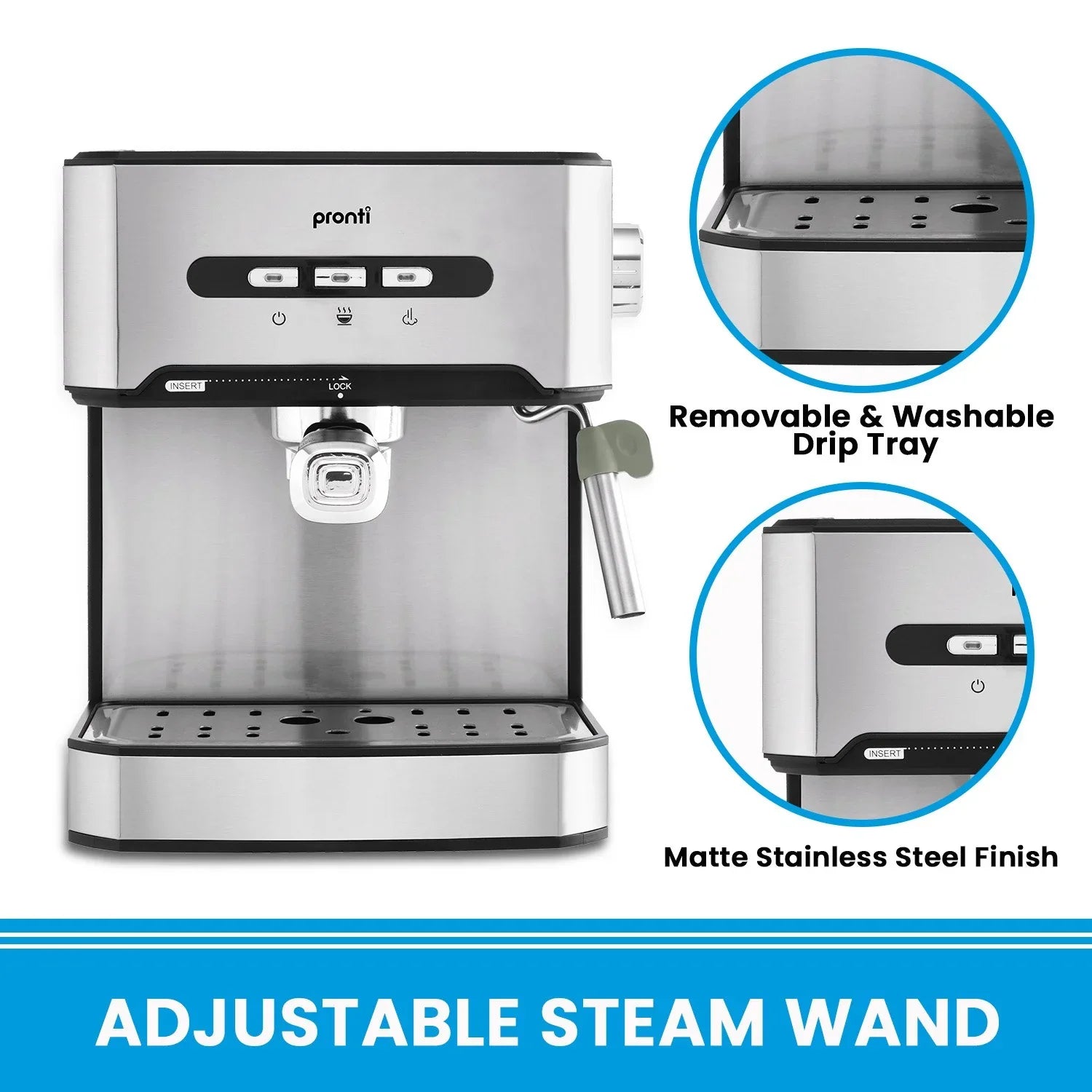 Pronti 1.6L Automatic Coffee Espresso Machine Steam Frother Cappuccino Maker