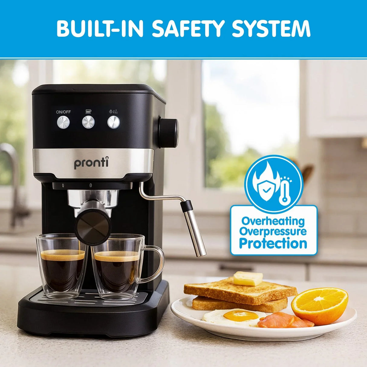 Pronti 20 Bar Espresso Machine with Milk Frother & 1.25L Tank