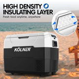 Kolner 40L Portable Fridge Freezer - 12V/24V/240V Camping Cooler Black