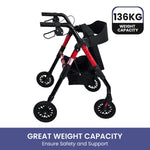 Rollator Walker Foldable Steel 136kg Capacity Red