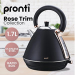 Pronti Breakfast Set - Rose Gold Kettle, Toaster & 1.2L Espresso Machine - Black