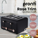 Pronti Breakfast Set - Rose Gold Kettle, Toaster & 1.2L Espresso Machine - Black