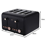 Pronti Breakfast Set - Rose Gold Kettle, Toaster & 1.2L Espresso Machine - Black