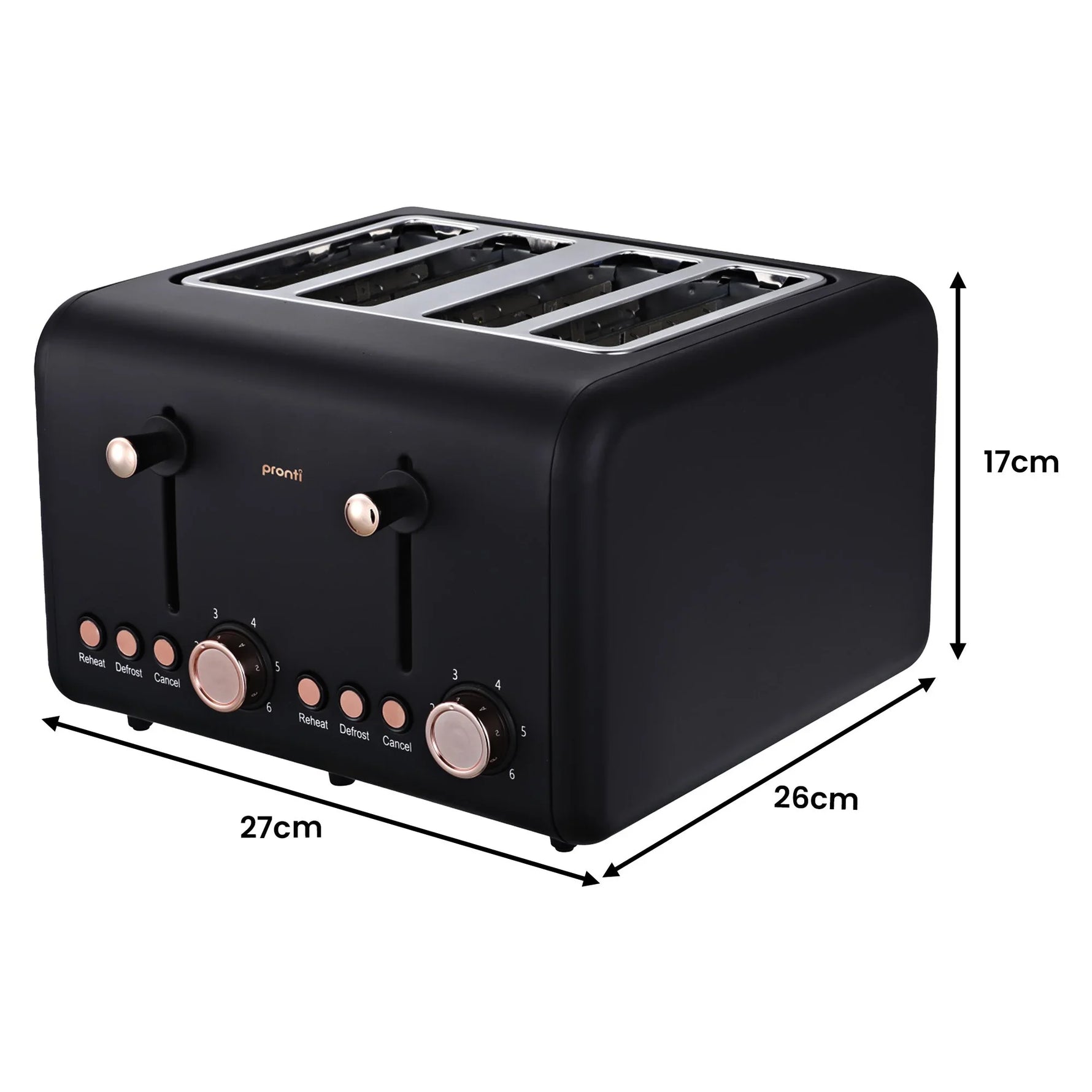 Pronti Breakfast Set - Rose Gold Kettle, Toaster & 1.2L Espresso Machine - Black