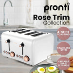 Pronti Breakfast Set - Rose Gold Kettle, Toaster & 1.2L Espresso Machine - White