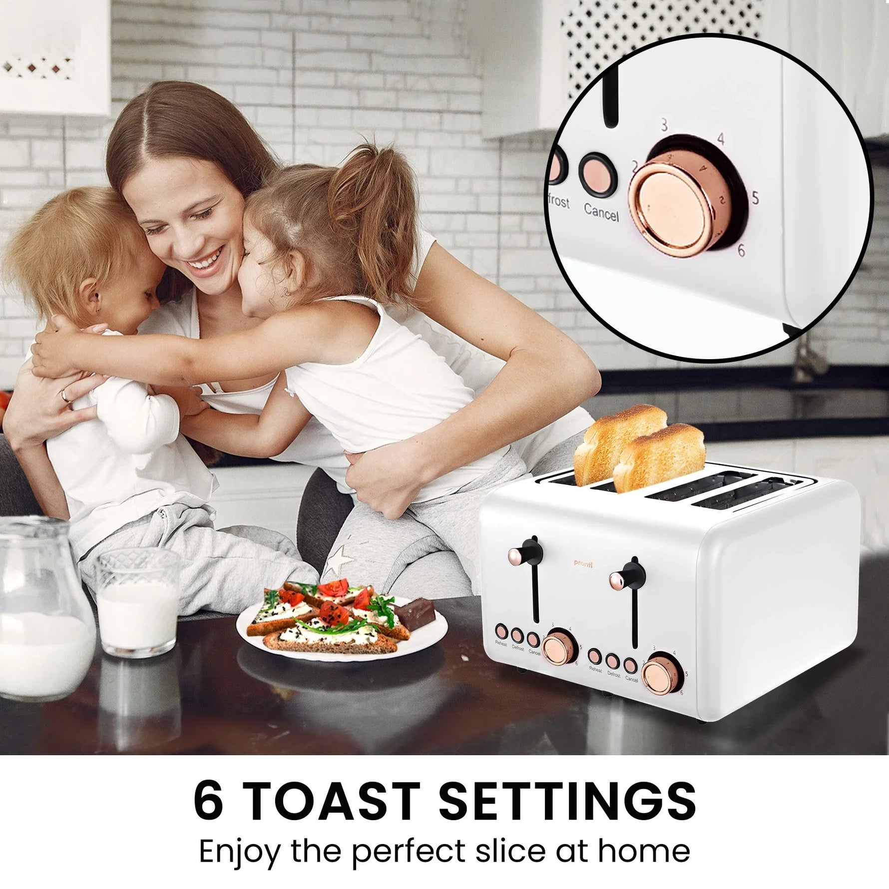 Pronti Breakfast Set - Rose Gold Kettle, Toaster & 1.2L Espresso Machine - White
