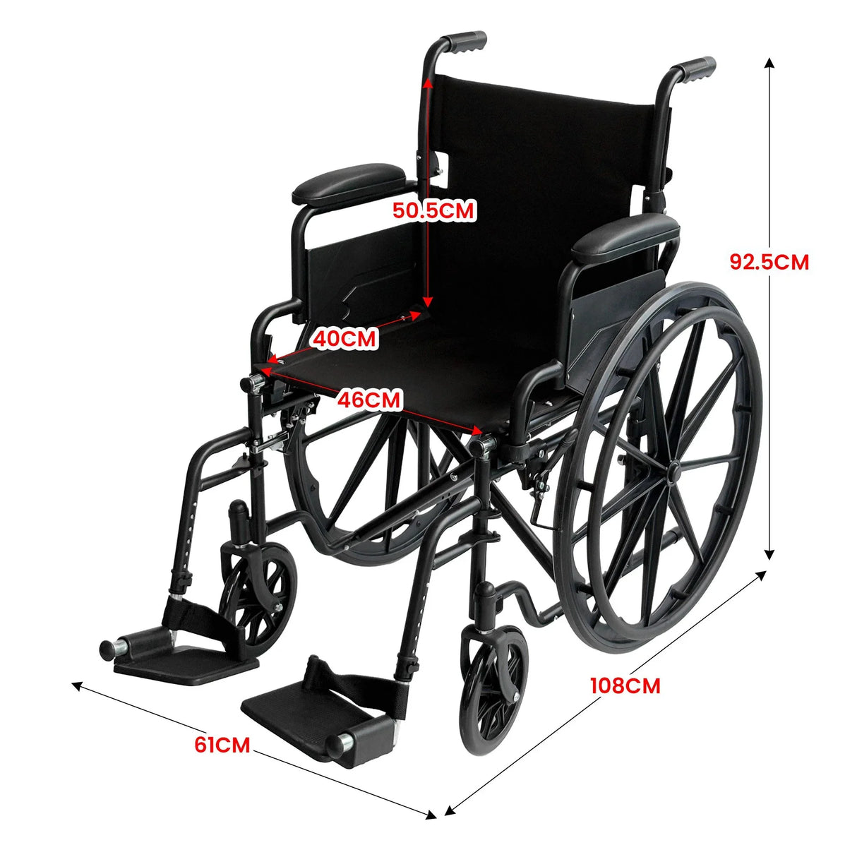 Steel Wheelchair 24 Inch Foldable